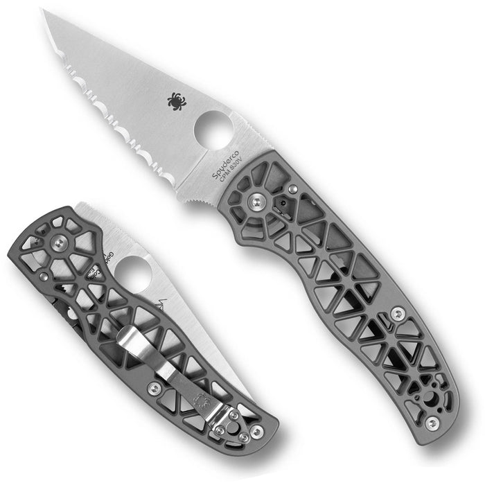 Spyderco C266ALS Edgerati (S30V, Clip Point, Satin, Serrated, Aluminum, Skeletonized) Pocket Knife