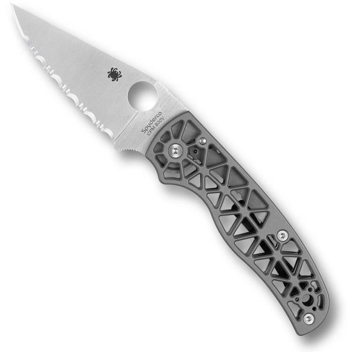 Spyderco C266ALS Edgerati (S30V, Clip Point, Satin, Serrated, Aluminum, Skeletonized) Pocket Knife