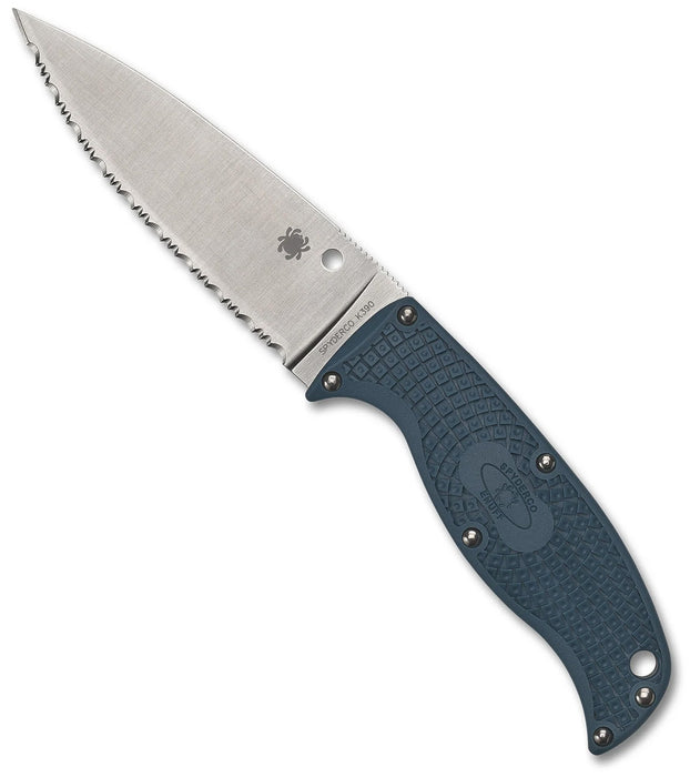 Spyderco FB31SBL2K390 Enuff 2 (Serrated, K390, Leaf, Satin, FRN, Blue) Fixed Blade Knife