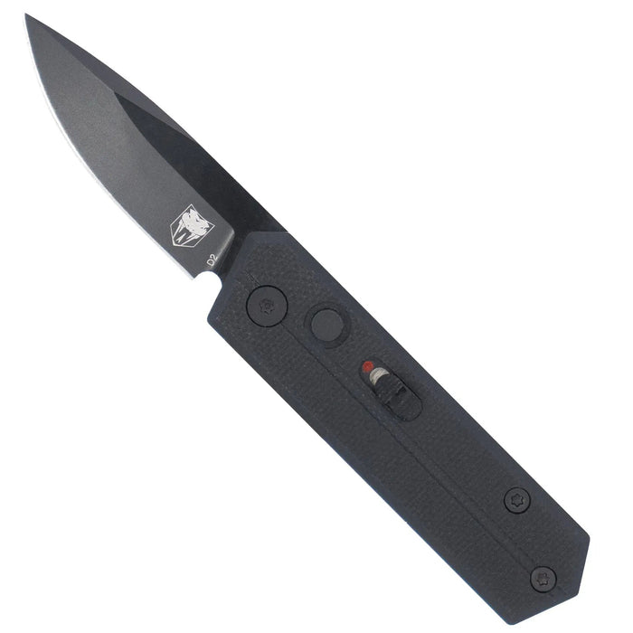 CobraTec CTSTRBLK Stinger (D2, Drop Point, Black Coated, G10, Side Button) Automatic Pocket Knife