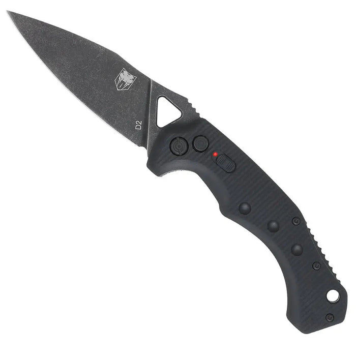 CobraTec BAFRYK Ryker (D2, Drop Point, Black, Stonewashed, G10, Side Button) Automatic Pocket Knife