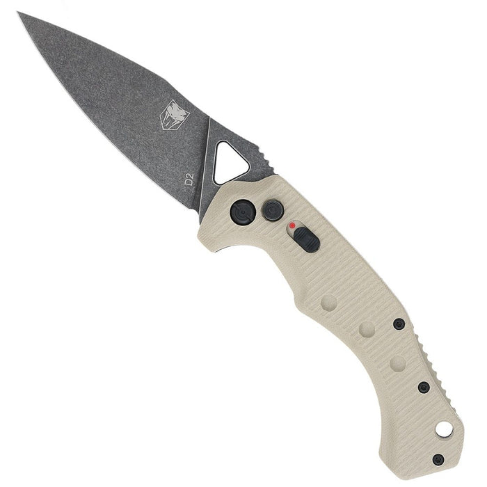 CobraTec TANAFRYK Ryker (D2, Drop Point, Stonewashed, G10, Tan) Automatic Pocket Knife