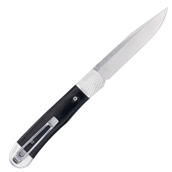 CobraTec CTTHRBLK Trapper Hidden Release (D2, Drop Point, Satin, Black Bone, Hidden Release) Automatic Pocket Knife