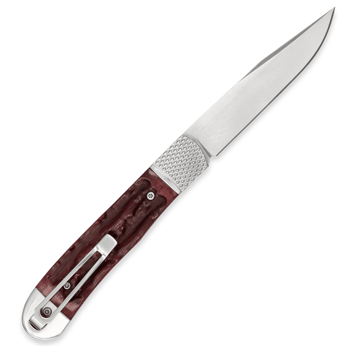 CobraTec CTTHRRED Trapper Hidden Release (D2, Drop Point, Satin, Red Bone) Automatic Pocket Knife