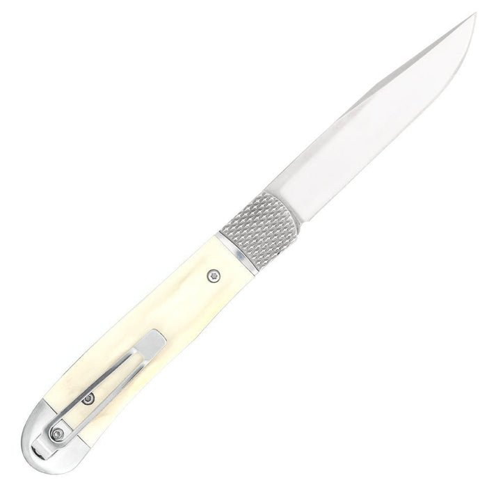 CobraTec CTTHRWT Trapper Hidden Release (D2, Drop Point, Satin, White Bone) Automatic Pocket Knife