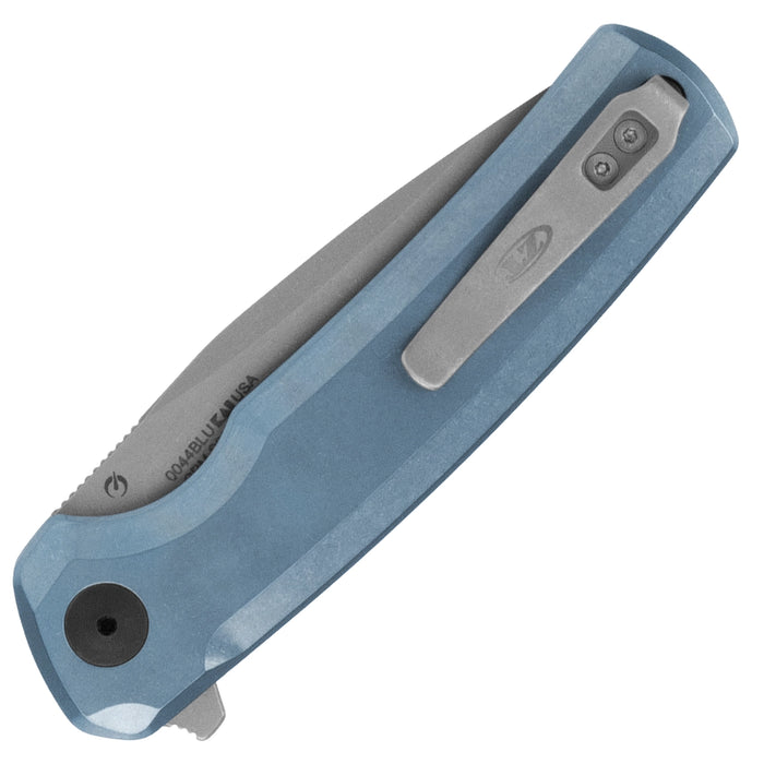 Zero Tolerance 0044BLU (S90V, Drop Point, Blue Anodized Titanium, Stonewashed, Button Lock) Factory Special Series Pocket Knife