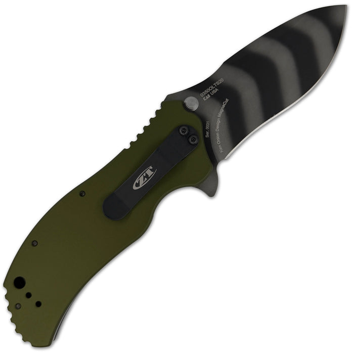 Zero Tolerance 0350OLTS20 (Magnacut, Drop Point, Tiger Stripe, Aluminum, Green) 20th Anniversary Pocket Knife