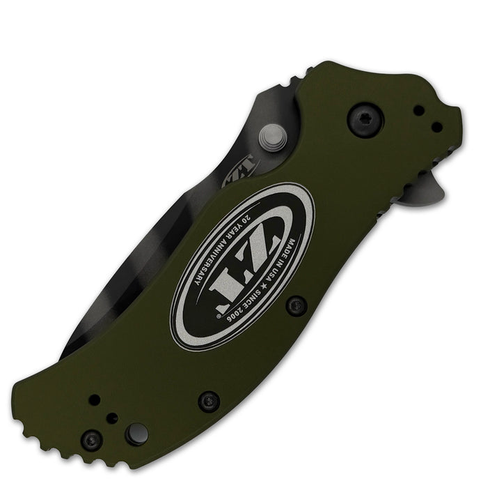 Zero Tolerance 0350OLTS20 (Magnacut, Drop Point, Tiger Stripe, Aluminum, Green) 20th Anniversary Pocket Knife