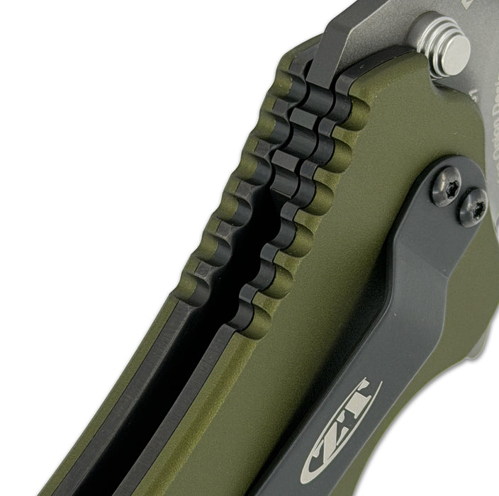 Zero Tolerance 0350OLTS20 (Magnacut, Drop Point, Tiger Stripe, Aluminum, Green) 20th Anniversary Pocket Knife