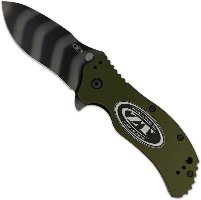 Zero Tolerance 0350OLTS20 (Magnacut, Drop Point, Tiger Stripe, Aluminum, Green) 20th Anniversary Pocket Knife