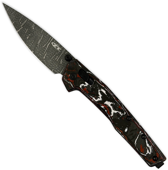 Zero Tolerance 0117VFDAM (Vegas Forge Damascus, Drop Point, Red/White, Carbon Fiber) Pocket Knife