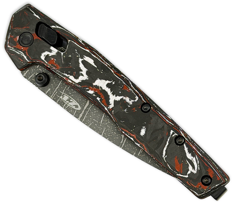 Zero Tolerance 0117VFDAM (Vegas Forge Damascus, Drop Point, Red/White, Carbon Fiber) Pocket Knife