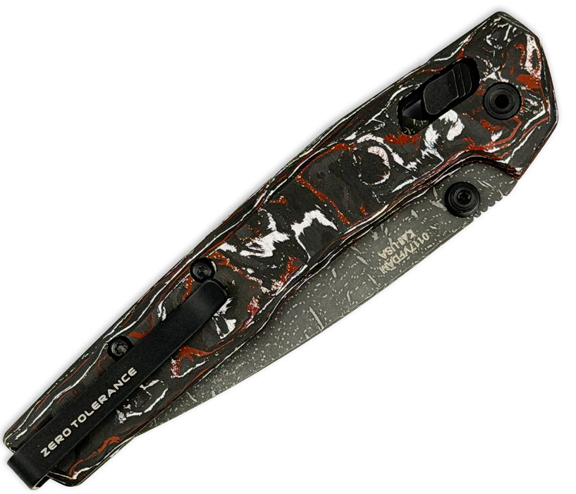 Zero Tolerance 0117VFDAM (Vegas Forge Damascus, Drop Point, Red/White, Carbon Fiber) Pocket Knife